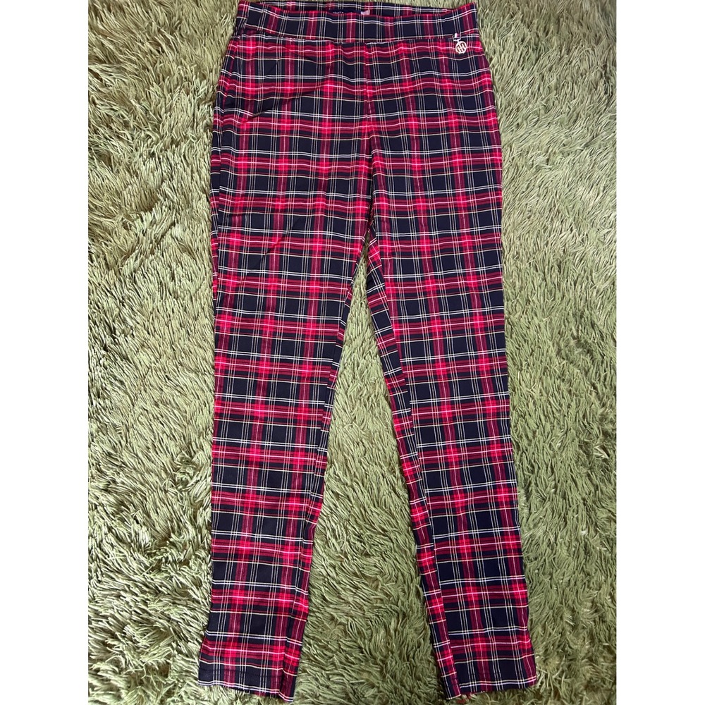 Tommy Hilfiger Pants Women 8 Red Plaid Pull-On Trousers Tartan Slim Skinny Ankle